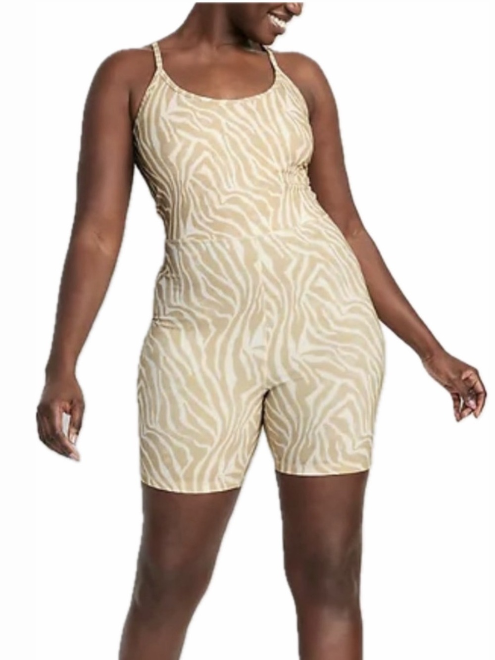OLD NAVY WOMEN XS POWERCHILL RACERBACK ZEBRA BODYSUIT 6 IN. INSEAM
